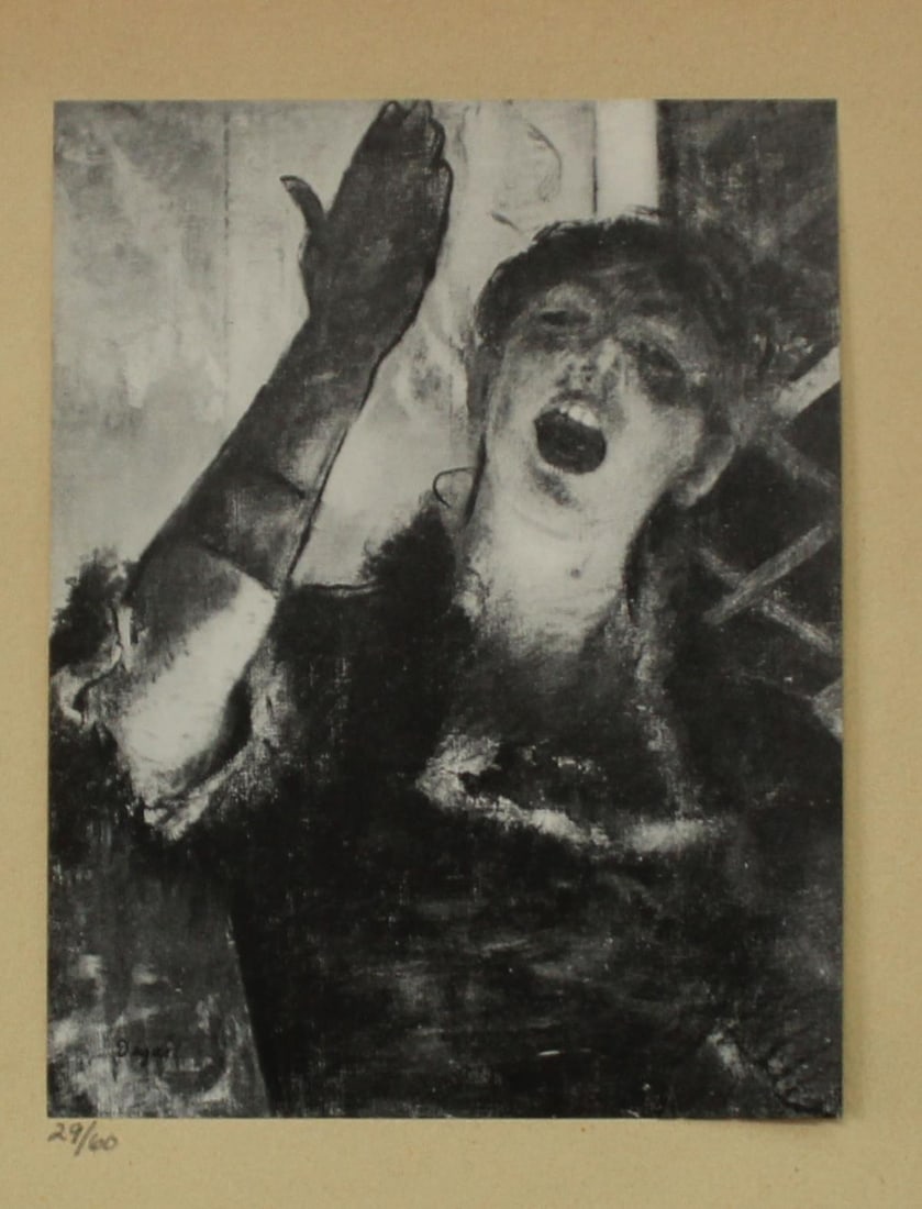 Edgar Degas (after) - Chanteuse au Gant: Artist: Edgar Degas (after) Title: Chanteuse au Gant Year: 1919 Dimensions: 7.5in. by 10in. Edition: from the rare limited edition of 60 Publisher: Imprimerie J. Langlois in Faubourg St-Martin Paris.