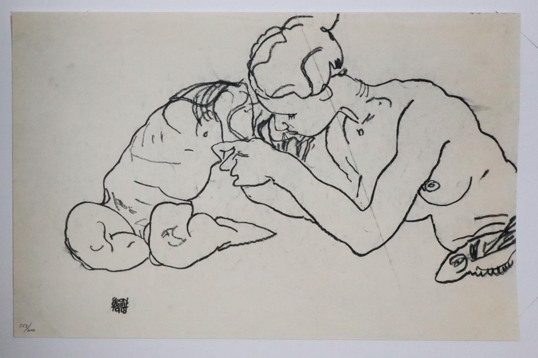 Egon Schiele (After) - Zwei Sich Kussende: Artist: Egon Schiele (After) Title: Zwei Sich Kussende Year: 1908 Dimensions: 18in. by 11.5in. Edition: From the Rare Limited Edition of 600 Medium: Original Li