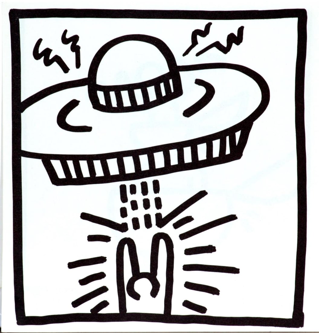 Keith Haring - Untitled (Alien Abduction): Artist: Keith Haring Title: Untitled (Alien Abduction) Year: 1982 Dimensions: 9in. by 9in. Edition: From the limited edition of 2000 Publisher: Tony Shafrazi Gallery New Yo