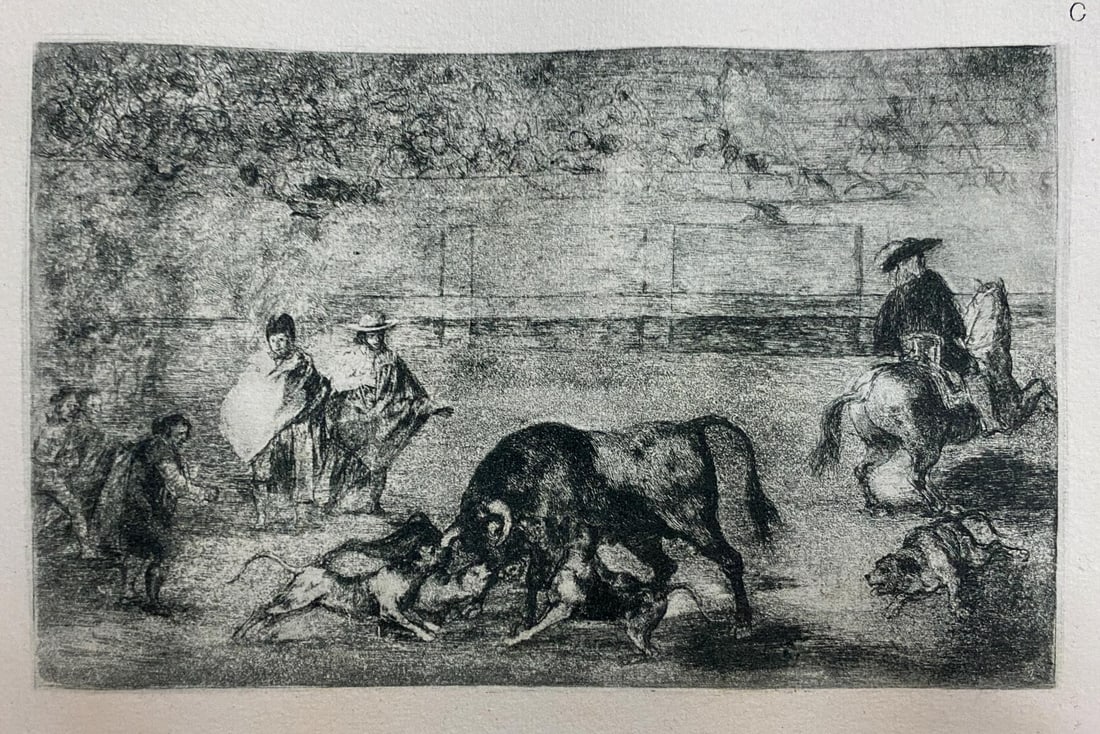 Francisco Goya - La Tauromaquia C: Artist: Francisco Goya Title: La Tauromaquia C Year: 1944 Dimensions: 9.5in. by 6.75in. Edition: From the Rare Limited Edition of 500 Publisher: Editorial Victoria, Barcelona Suite: La Tauromaquia