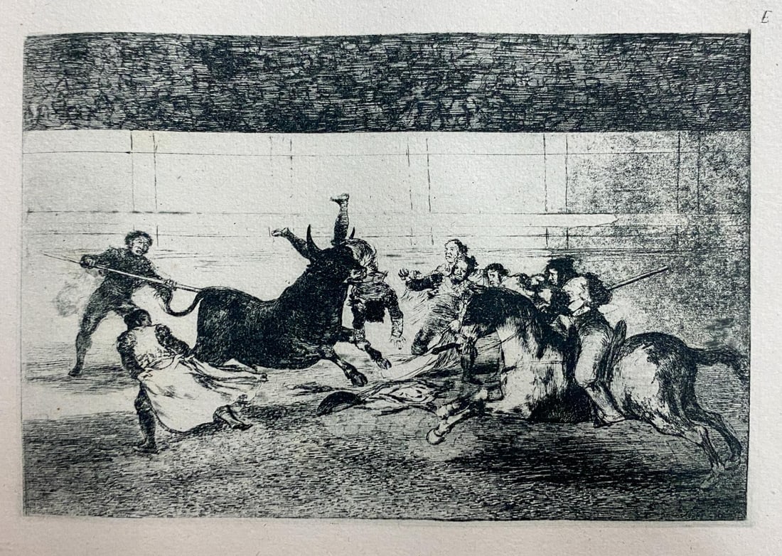 Francisco Goya - La Tauromaquia E: Artist: Francisco Goya Title: La Tauromaquia E Year: 1944 Dimensions: 9.5in. by 6.75in. Edition: From the Rare Limited Edition of 500 Publisher: Editorial