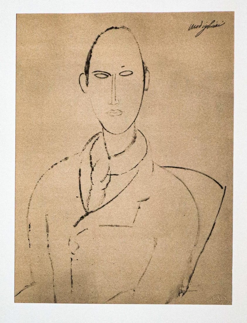 Amedeo Modigliani - Untitled portrait of a Man Sitting (After): Artist: Amedeo Modigliani Title: Untitled portrait of a Man Sitting Year: 1959 Dimensions: 22.25in. by 17.75in. Edition: From the rare limited edition 750 Publisher: Grove Press Inc. New York. Suite: