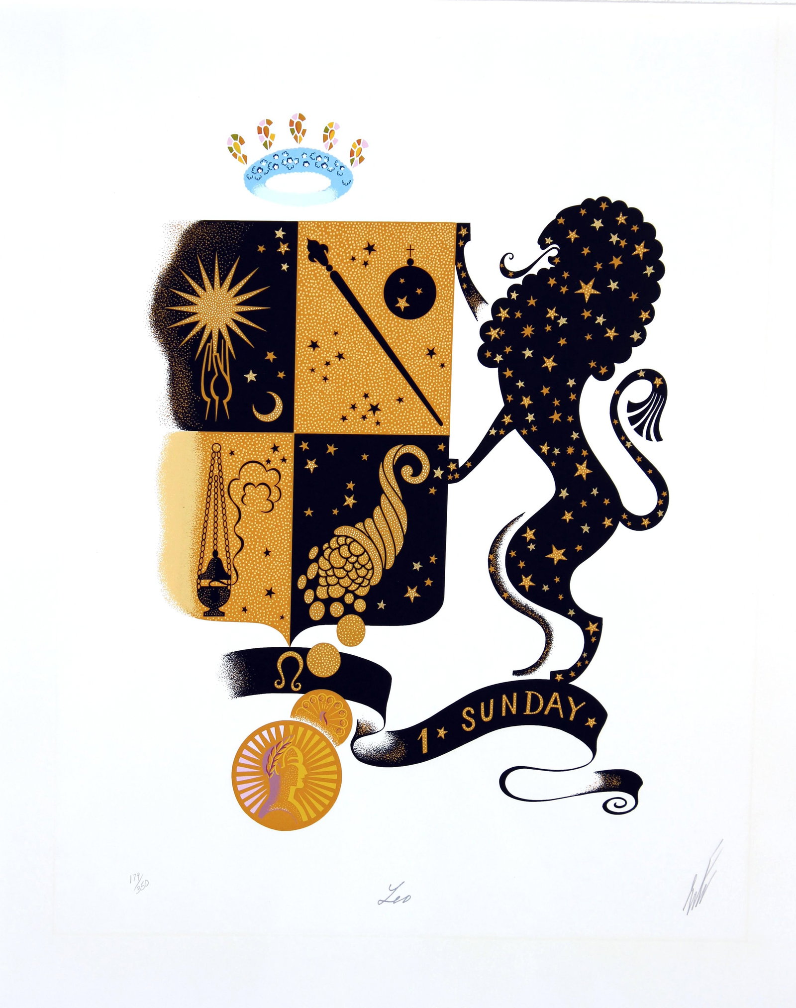 Erte - Leo: Artist: Erte Title: Leo Year: 1982 Dimensions: 25 1/2 x 20 in. Edition: From the limited edition of 250 Publisher: Chromacomp, Inc Suite: The Zod