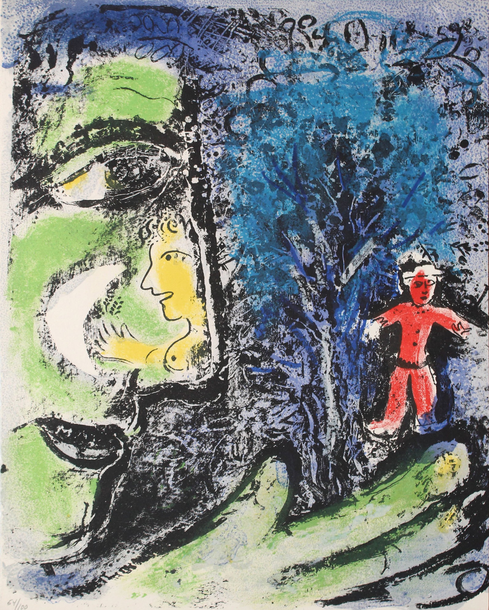 Marc Chagall - Le Profil et L'Enfant Rouge: Artist: Marc Chagall Title: Le Profil et L'Enfant Rouge Year: 1960 Dimensions: 12 1/2 x 9 1/2 in. Edition: From the imited edition Publisher: Andre Sauret, Mont