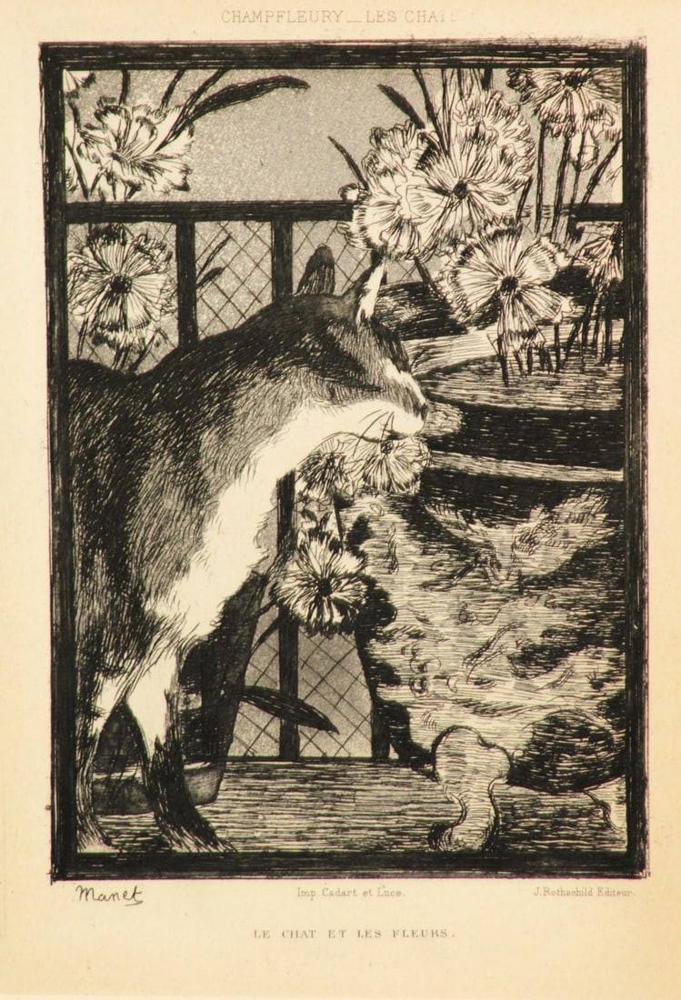 Edouard Manet - Le Chat et les Fleurs: Artist: Edouard Manet Title: Le Chat et les Fleurs Year: c. 1989 Dimensions: 8in. by 6in. Edition: From the rare limited edition Publisher: Libraire de la Societe Botanique de France Suite: Les Chats