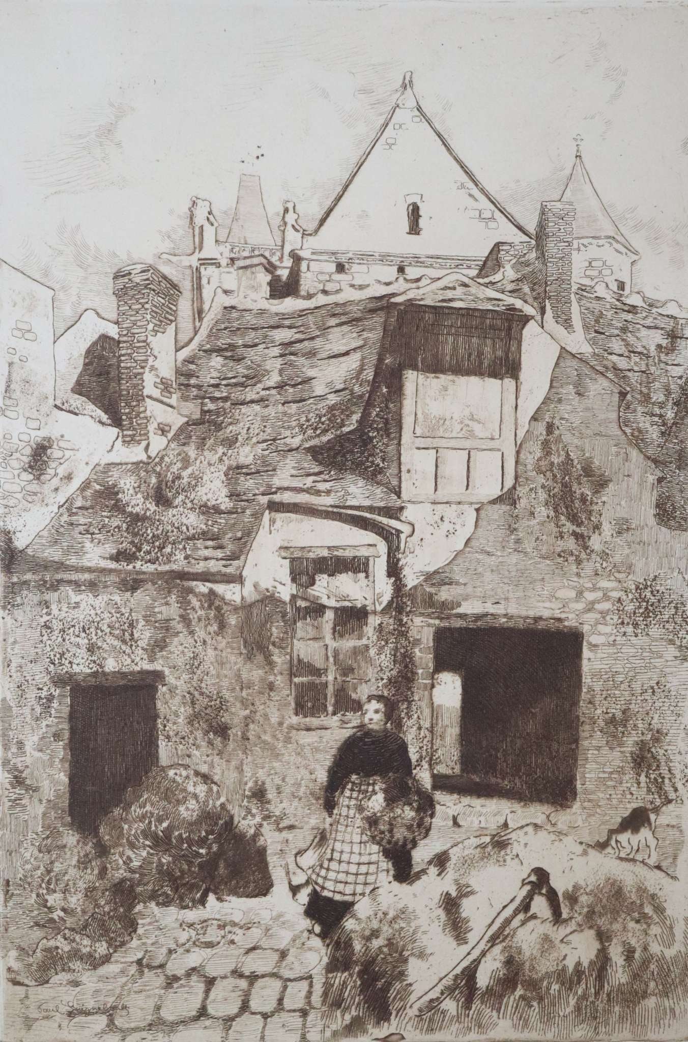 Cour De Ferme A Moret: Title: Cour De Ferme A Moret Year: 1904 Dimensions: 9 3/8 x 12 3/8 in. Edition: From the rare limited edition Publisher: L'Atelier d'Art Suite: Leau Forte Medium: Original Etching on Paper Condition: