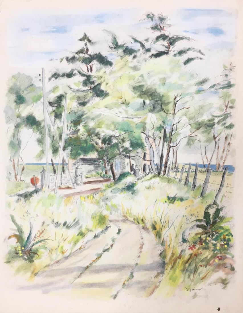 Andre Dignimont - La Villa Graveslenne: Artist: Andre Dignimont Title: La Villa Graveslenne Year: 1968 Dimensions: 13 7/8in. by 10 3/4in. Edition: From the Rare Limited Edition of 350 Medium: Lithograph with Hand Coloring Condition: