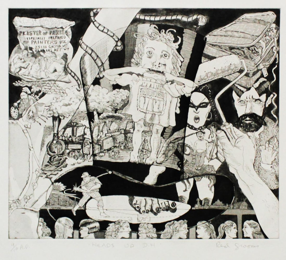 Red Grooms - Heads Up D.H.: Artist: Red Grooms Title: Heads Up D.H. Year: 1980 Dimensions: 26 1/2in. by 29in. Edition: From the Rare Limited AP Edition of 10 Medium: Original Etching and Aquatint on Paper Condition: Excellent