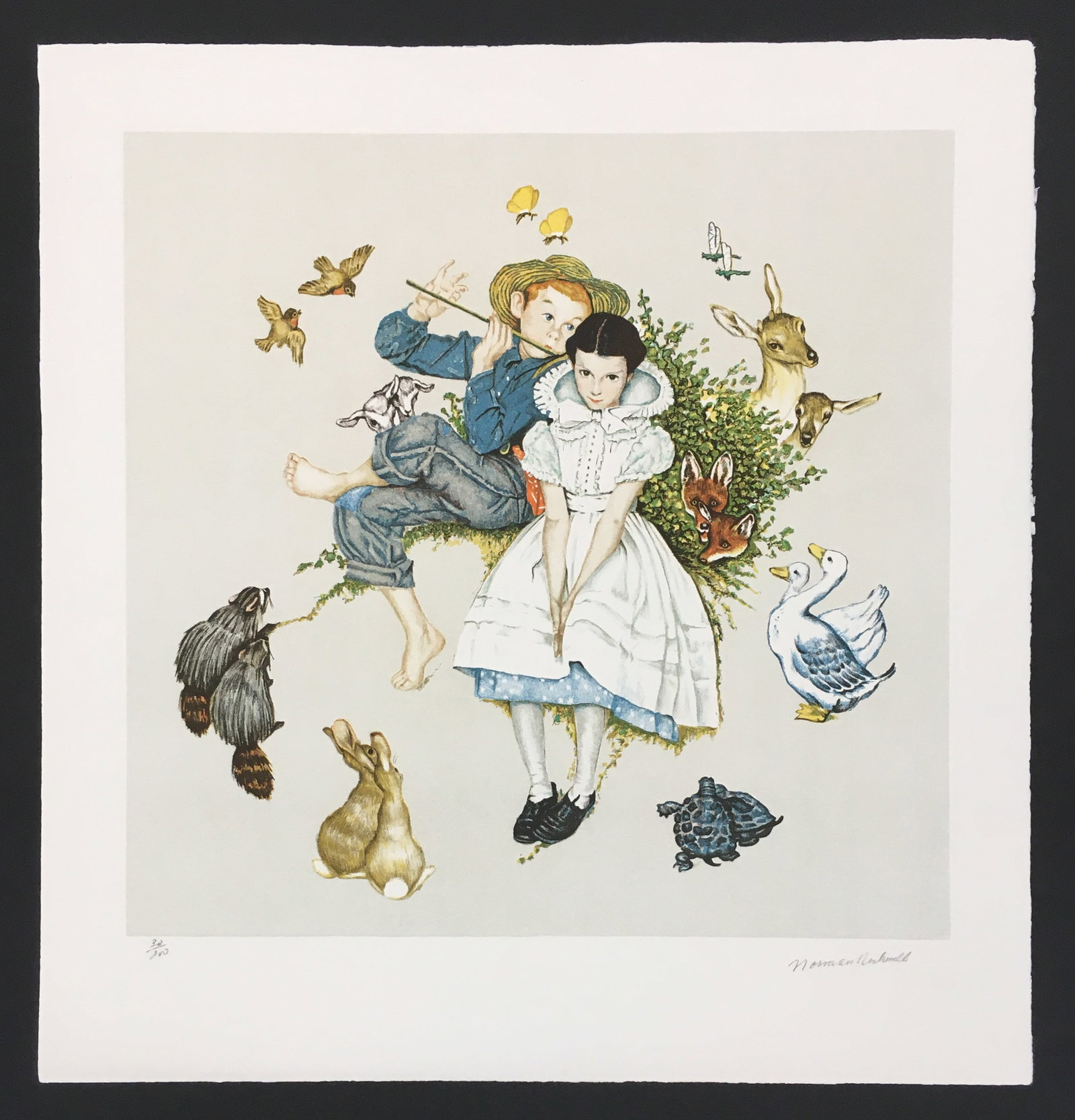 Norman Rockwell - Sweet Song so Young: Artist: Norman Rockwell Title: Sweet Song so Young Year: 1977 Dimensions: 21in. by 22in. Edition: Numbered from the Rare Limited Edition Publisher: Eleanor Ettinger Inc. New York Suite: Four Ages of