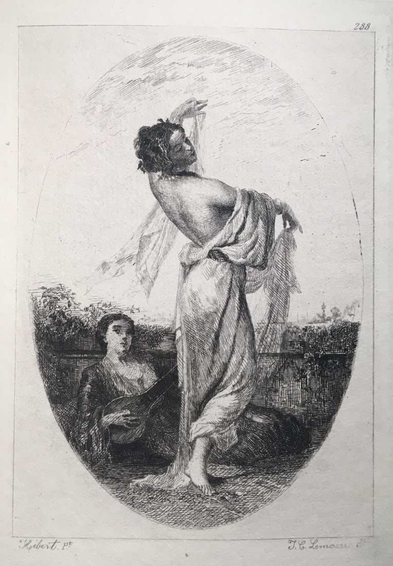 Ernest Hebert - La Danse: Artist: Ernest Hebert Title: La Danse Year: 1873 Dimensions: 4in. by 5 1/2in. Edition: From the rare limited edition Publisher: Paris Maisons Durand-Ruel Suite: Recueil Gravees a L'eau Forte (Volume