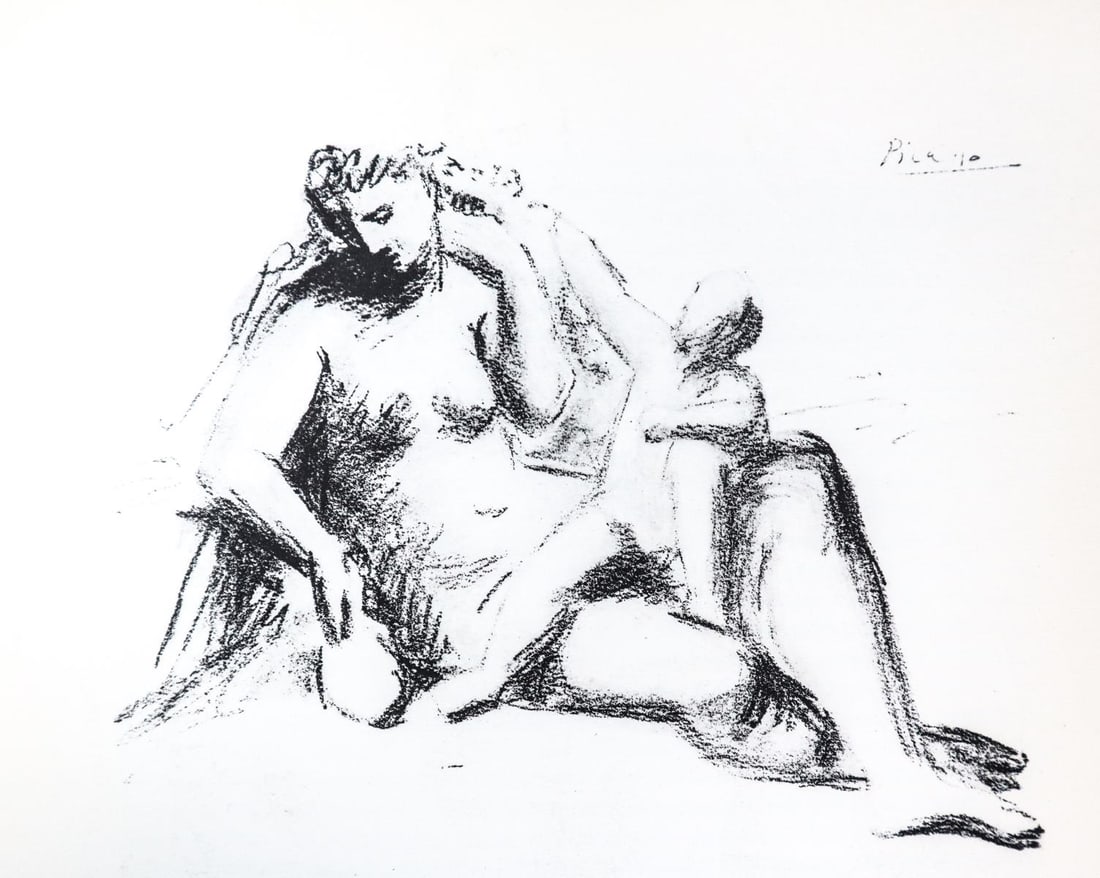 Pablo Picasso - La Femme a L'echarpe (After): Artist: Pablo Picasso Title: La Femme a L'echarpe Dimensions: 6in. by 5.5in. Edition: From the rare limited edition Suite: Pablo Picasso by Eugenio D'Ors Medium: Lithograph on paper Condition: