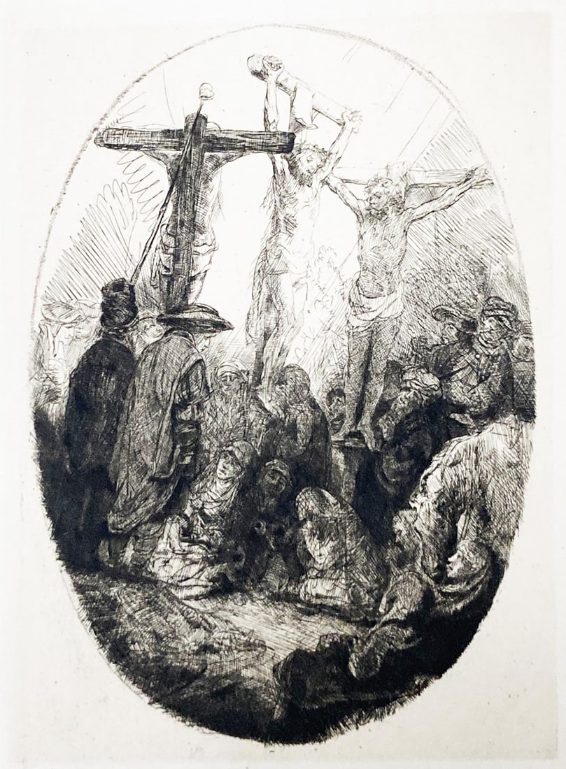Rembrandt van Rijn (After 1883) - Christ Crucified Between the Two Thieves: Artist: Rembrandt van Rijn (After 1883) Title: Christ Crucified Between the Two Thieves Year: 1883 Dimensions: 6in. by 5in. Edition: From the rare limited edition Suite: LOeuvre Complet De Rembrandt