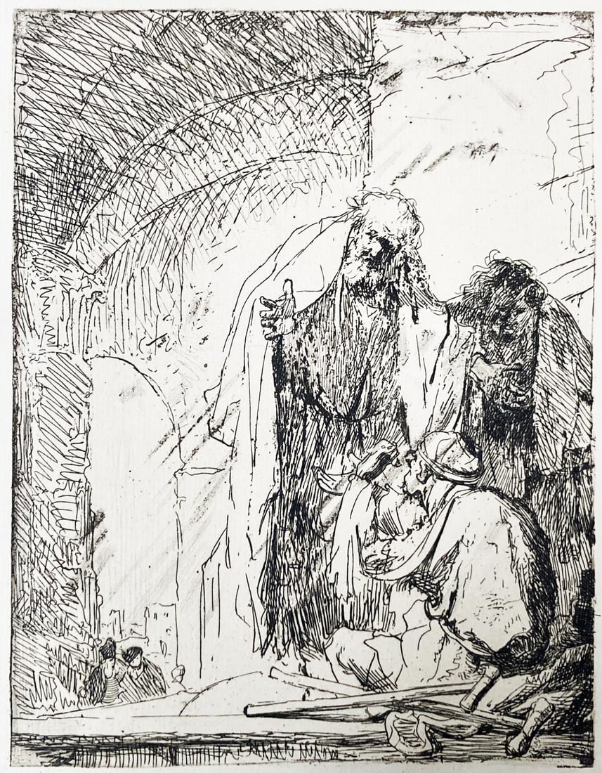 Rembrandt van Rijn (After 1883) - St Peter and St John Healing the Lame Man at the Gate of the: Artist: Rembrandt van Rijn (After 1883) Title: St Peter and St John Healing the Lame Man at the Gate of the Temple Year: 1883 Dimensions: 9.5in. by 67.5in. Edition: From the rare limited edition