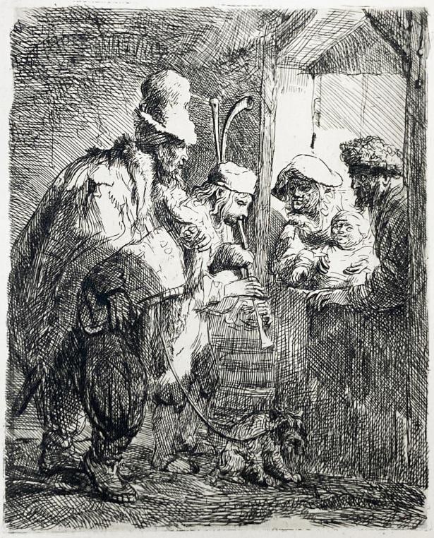 Rembrandt van Rijn (After 1883) - The Strolling Musicians: Artist: Rembrandt van Rijn (After 1883) Title: The Strolling Musicians Year: 1883 Dimensions: 6.75in. by 5.75in. Edition: From the rare limited edition Suite: LOeuvre Complet De Rembrandt Medium: