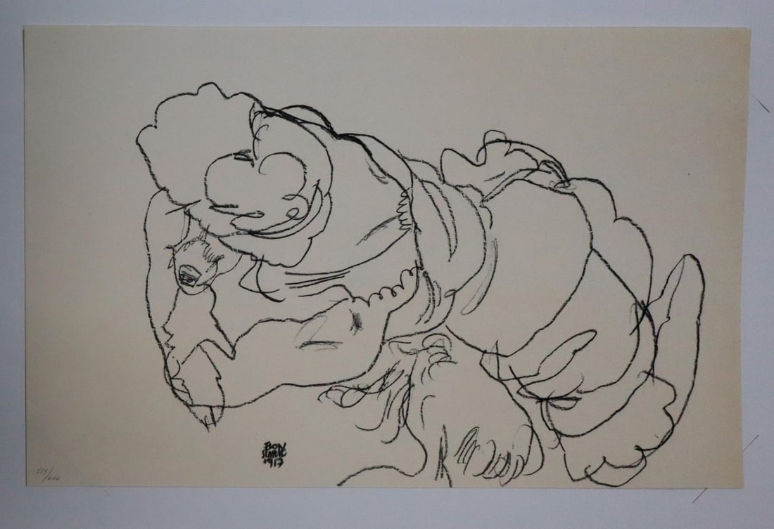 Egon Schiele (After) - Edith Schile mit Hund Lord (Egon: Artist: Egon Schiele (After) Title: Edith Schile mit Hund Lord (Egon Schiele with dog Lord) Year: 1917 Dimensions: 18in. by 11.5in. Edition: From the Rare Limited Edition of 6