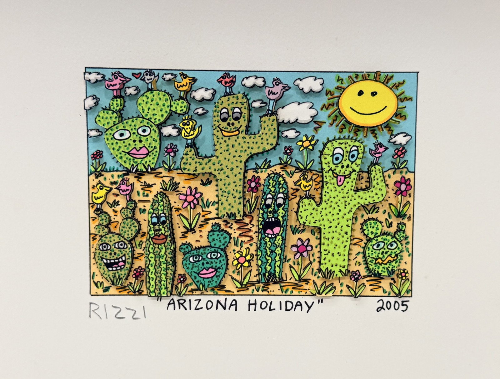 James Rizzi - Arizona Holiday: Artist: James Rizzi Title: Arizona Holiday Year: 2005 Dimensions: 10 1/2 x 8 1/4 in. Edition: From the rare limited edition Medium: Original serigraphed 3D cons