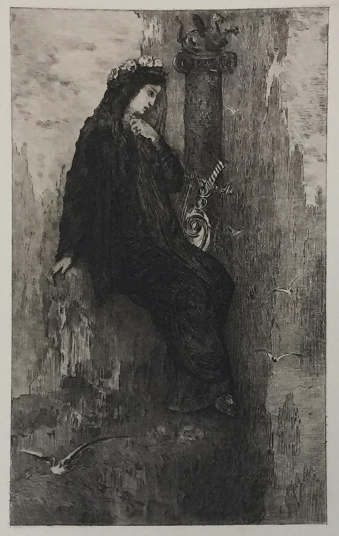 Gustave Moreau - Sapho: Artist: Gustave Moreau Title: Sapho Year: 1897 Dimensions: 12 1/2in. by 10in. Edition: From the rare limited edition of 525 Publisher: Boudet / Tallandier: Paris Suite: Art et Nature Medium: Original