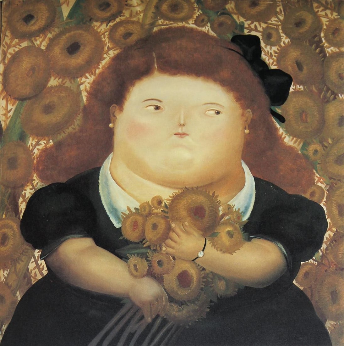 Fernando Botero (after) - Girl in a Garden of Sunflowers: Artist: Fernando Botero (after) Title: Girl in a Garden of Sunflowers Year: 1983 Dimensions: 16in. by 12in. Edition: From the limited edition of 200 Publisher: