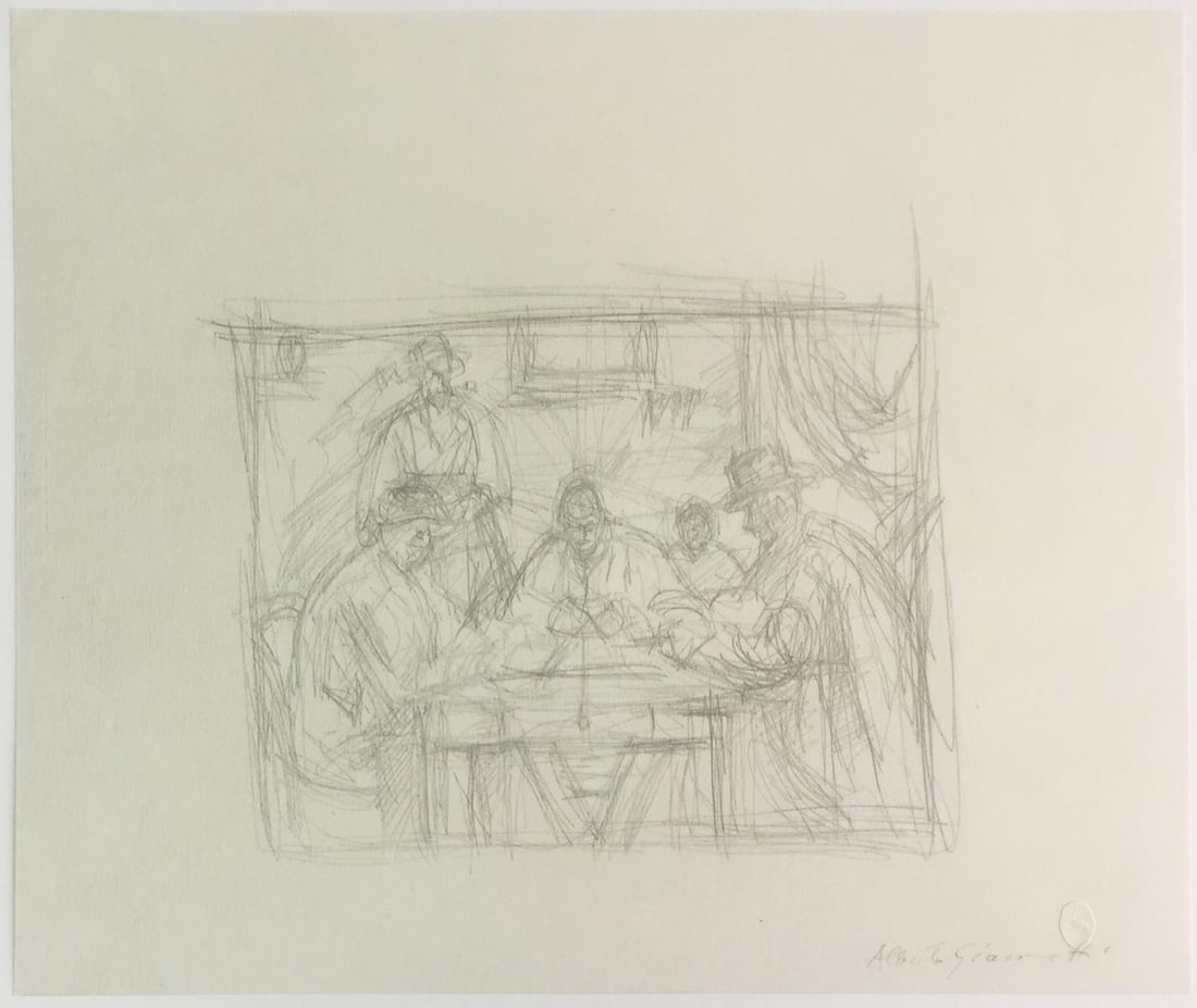 Alberto Giacometti - Copia dai "Giucatori di Carte" di Cezanne (After): Artist: Alberto Giacometti Title: Copia dai "Giucatori di Carte" di Cezanne Year: 1959 Dimensions: 17 3/4in. by 22in. Edition: From the rare limited edition of 1245