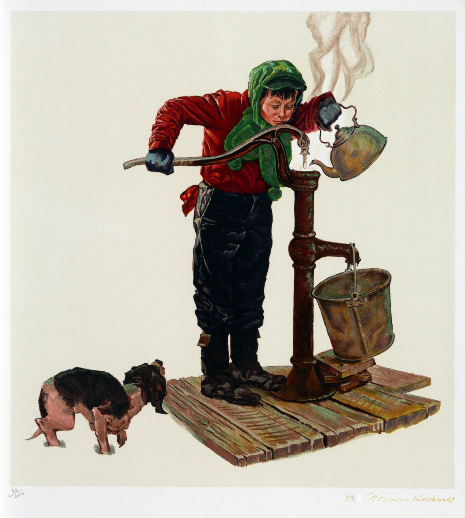 Norman Rockwell - Winter Morning: Artist: Norman Rockwell Title: Winter Morning Dimensions: 24in. by 19in. Edition: from the limited edition of 200 Medium: Original lithograph on paper Condition: Mint Signature Details: Gold stamp