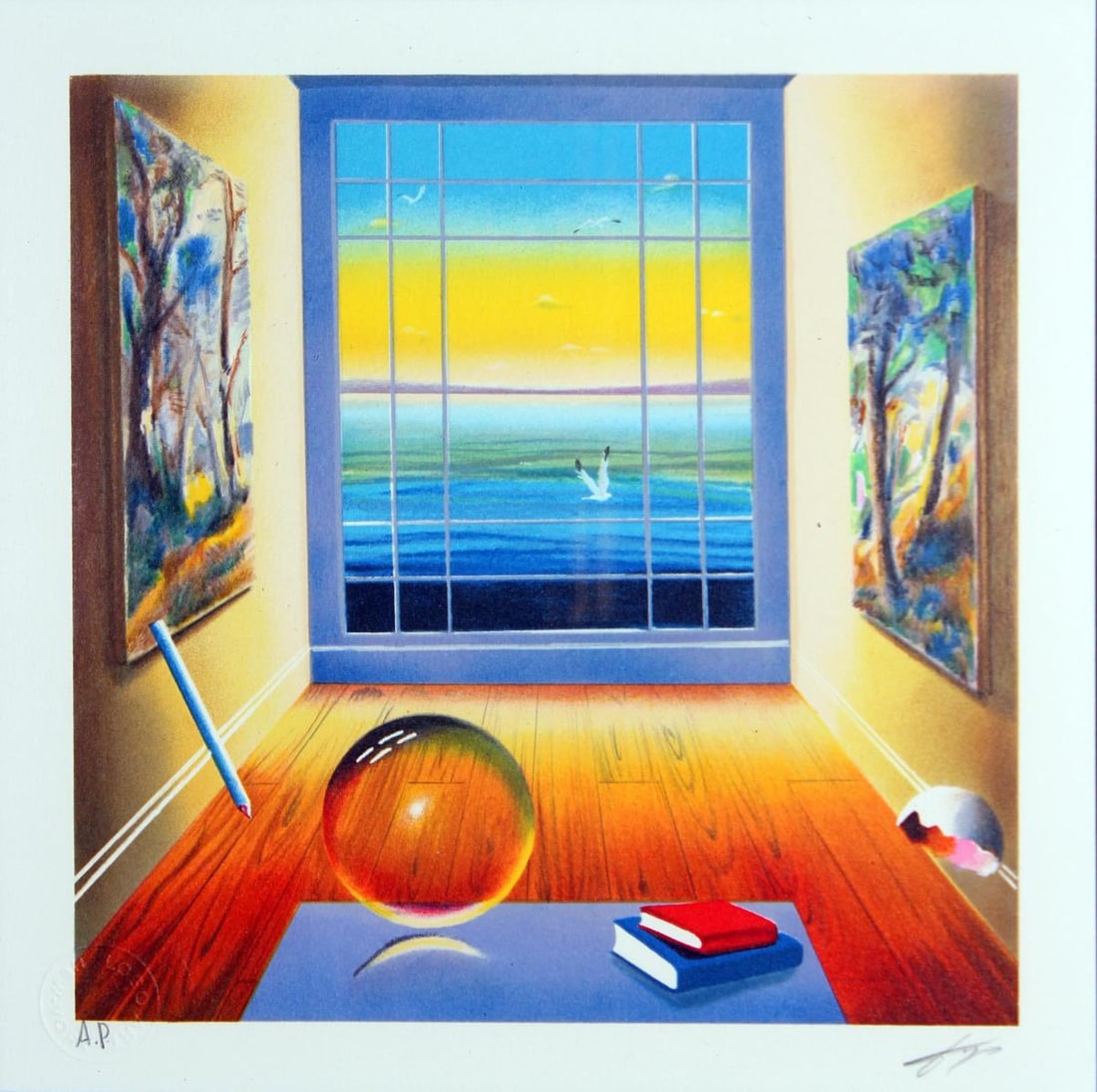 Ferjo - By the Sea III: Artist: Ferjo Title: By the Sea III Year: 2000 Dimensions: 11.5in. by 11.5in. Edition: Ap from the rare limited edition Medium: Original lithograph on paper Condition: As Is Signature Details: Hand