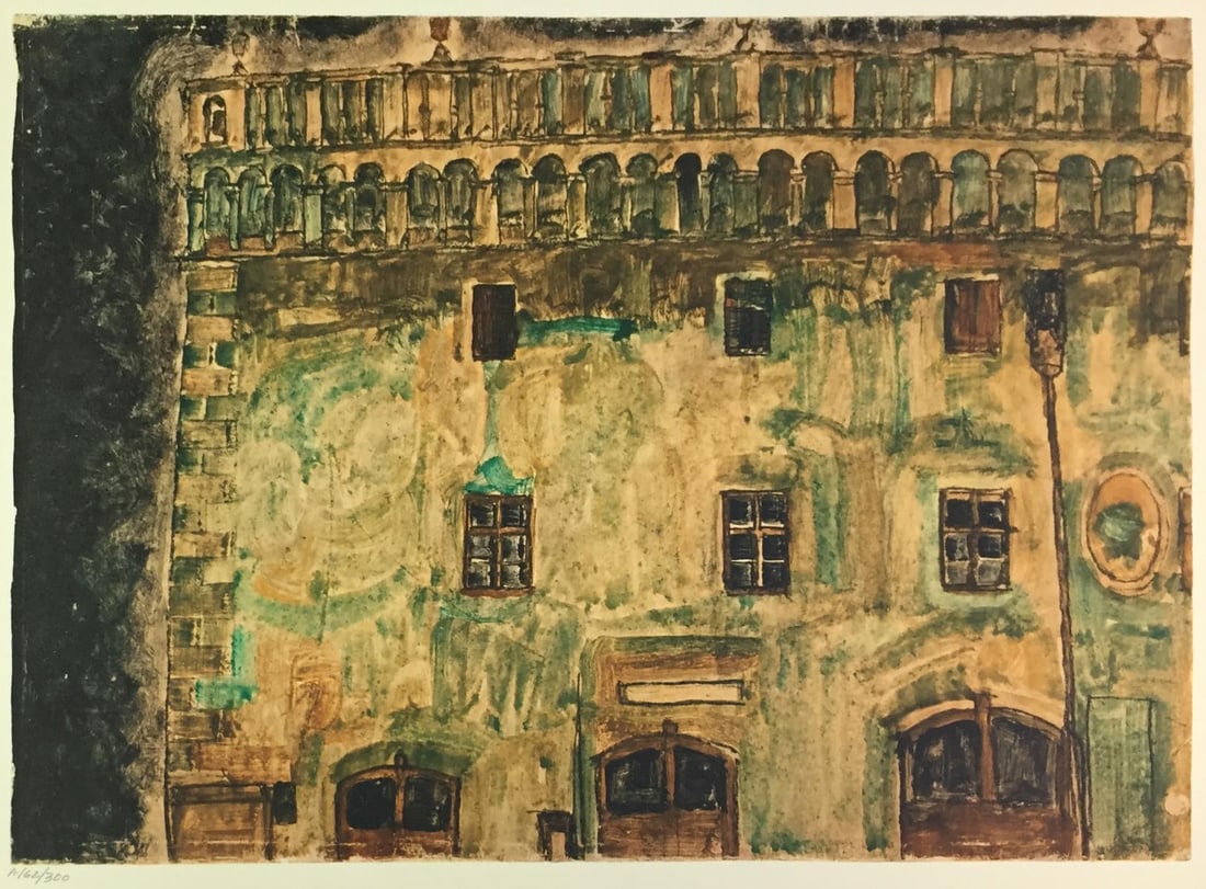 Egon Schiele (After) - Krumau Town-Hall: Artist: Egon Schiele (After) Title: Krumau Town-Hall Year: 1969 Dimensions: 19 3/4in. by 14 1/4in. Edition: From the Rare Limited Edition of 300 Publisher: Harr
