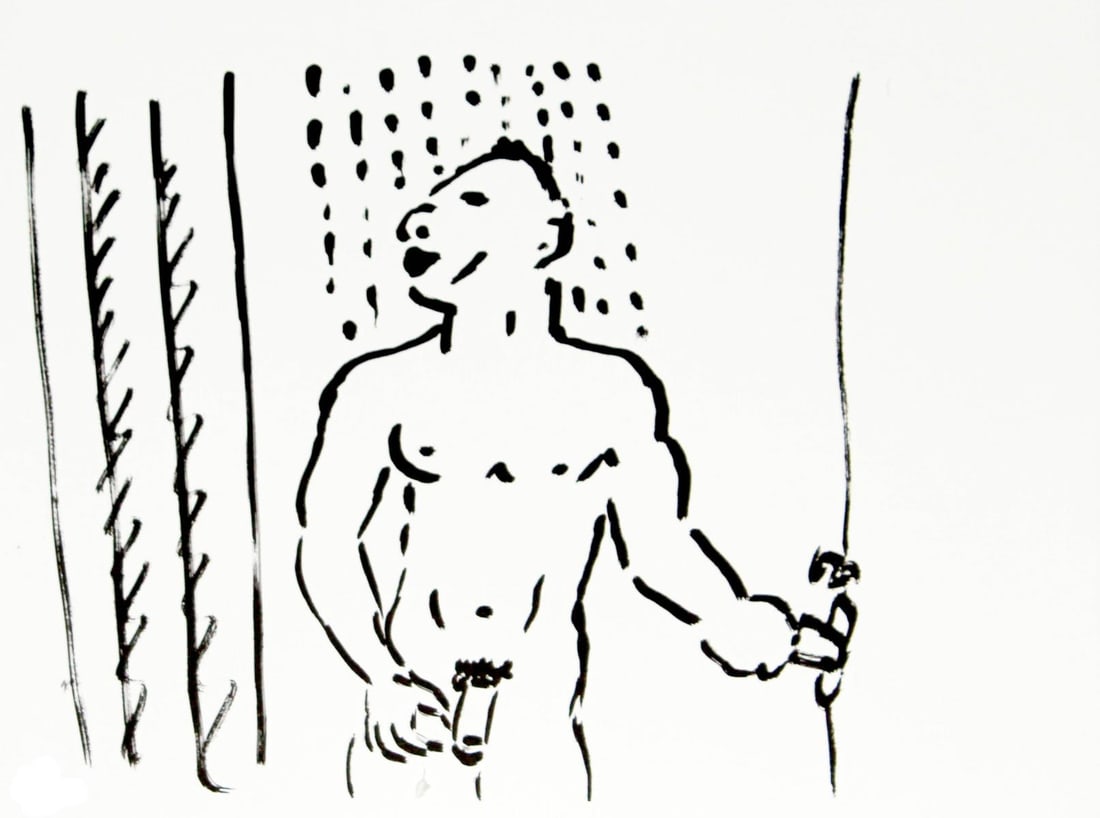 Keith Haring and Brion Gysin - Fault Lines (Shower): Artist: Keith Haring and Brion Gysin Title: Fault Lines Year: 1986 Dimensions: 8.7in. by 11.2in. Edition: From the rare limited edition of 200 Publisher: Editio
