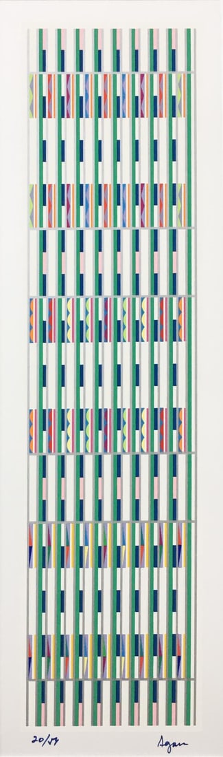 Yaacov Agam - Visual Orchestration: Artist: Yaacov Agam Title: Visual Orchestration Year: 1990 Dimensions: 29.5in. by 9in. Edition: From the Rare Limited Edition Medium: Original serigraph Condition: Excellent Signature Details: Hand