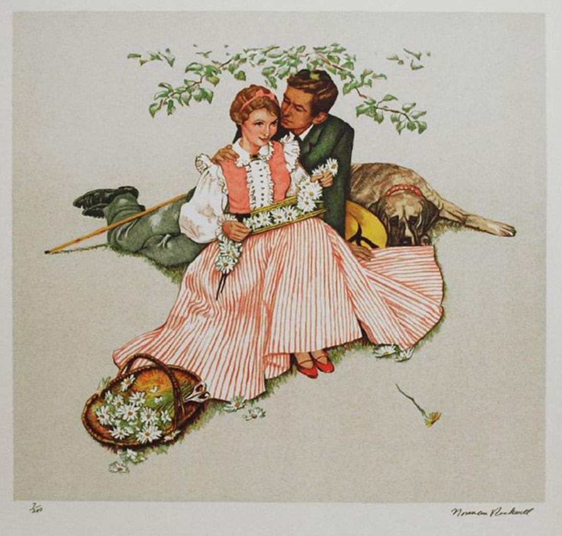 Norman Rockwell - Flowers in Tender Bloom: Artist: Norman Rockwell Title: Flowers in Tender Bloom Year: 1977 Dimensions: 21in. by 22in. Edition: Numbered from the Rare Limited Edition Publisher: Eleanor Ettinger Inc. New York Suite: Four Ages