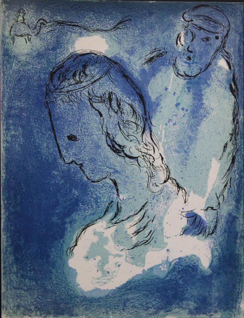 Marc Chagall - Abraham and Sarah from "Verve Vol.: Artist: Marc Chagall Title: Abraham and Sarah from "Verve Vol. VIII" Year: 1956 Dimensions: 10in. by 14in. Edition: From the rare limited edition Publisher: Editions de la