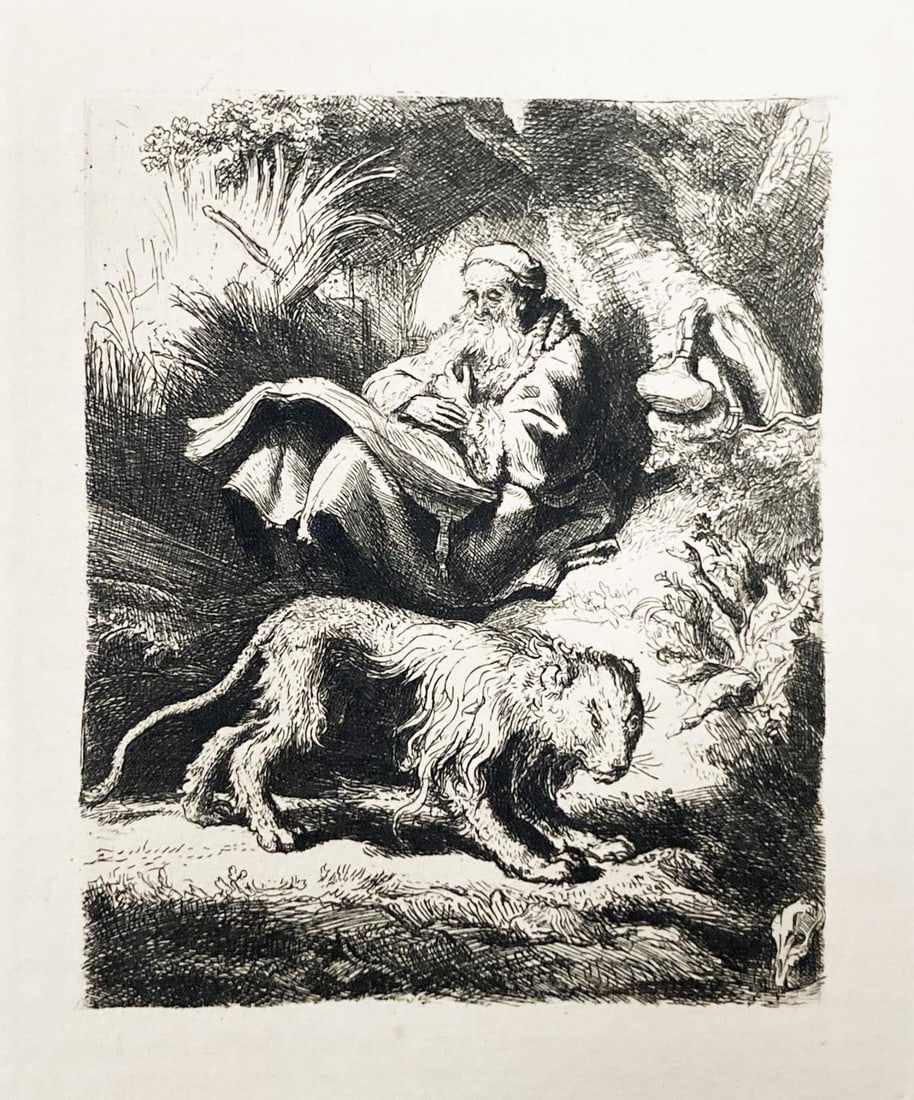 Rembrandt van Rijn (After 1883) - Saint Jerome Lisant au Pied D un Arbe: Artist: Rembrandt van Rijn (After 1883) Title: Saint Jerome Lisant au Pied D un Arbe Year: 1883 Dimensions: 4.5in. by 5in. Edition: From the rare limited edition Su