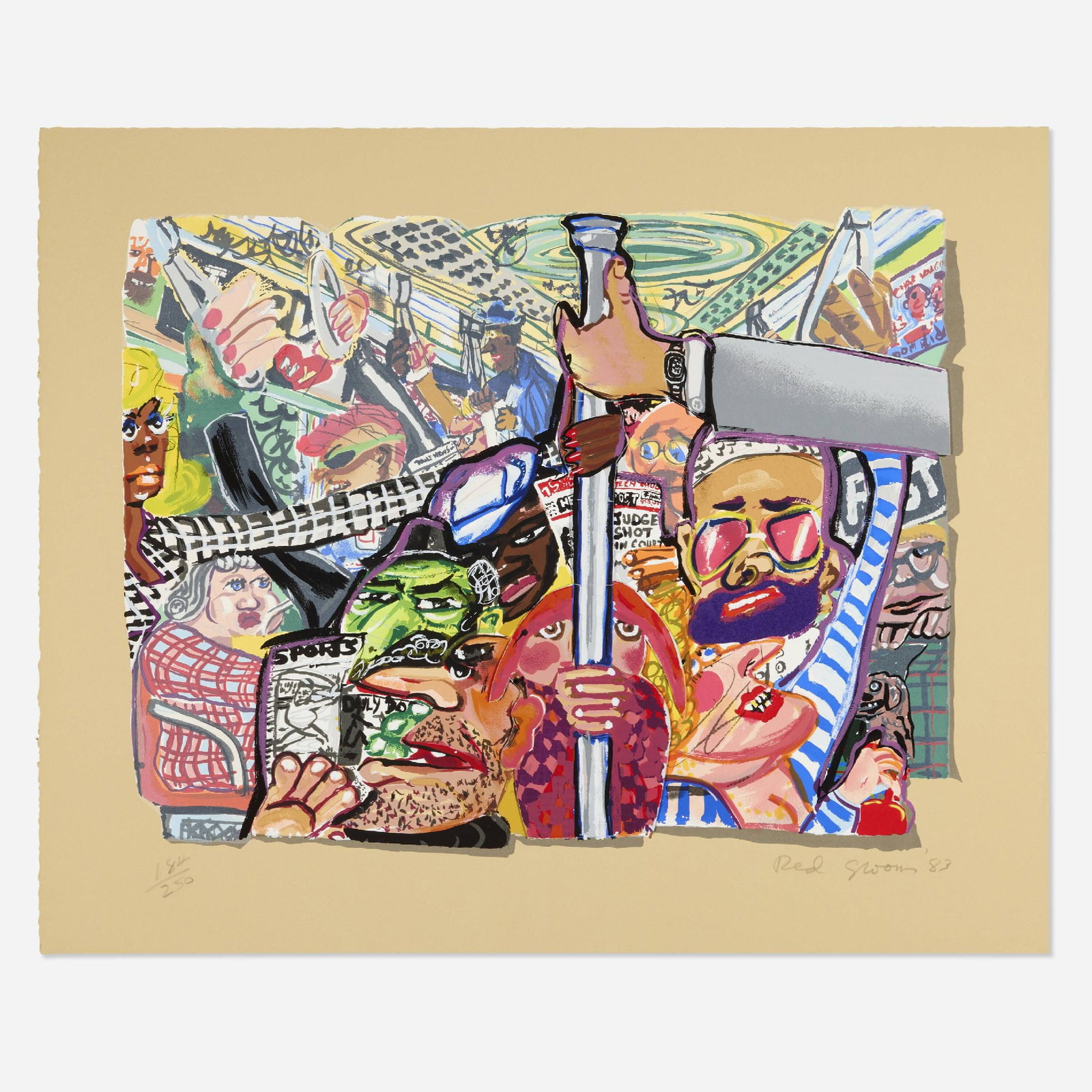 Red Grooms - Saskia Down the Metro: Artist: Red Grooms Title: Saskia Down the Metro Year: 1983 Dimensions: 29 3/4 x 36 1/4 in. Edition: 184 from the limited edition of 250 Medium: Screenprint in c