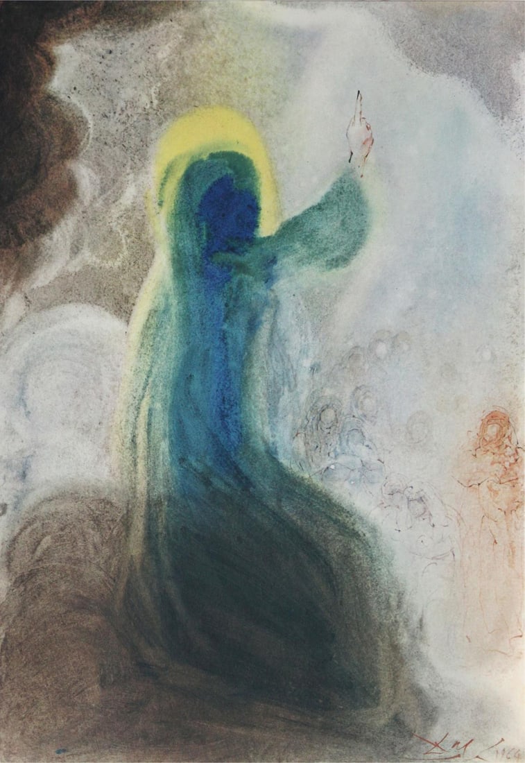 Salvador Dali - Happiness: Artist: Salvador Dali Title: Happiness Year: 1967 Dimensions: 19in. by 13.75in. Edition: From the rare limited edition Suite: Biblia Sacra Medium: Original lit
