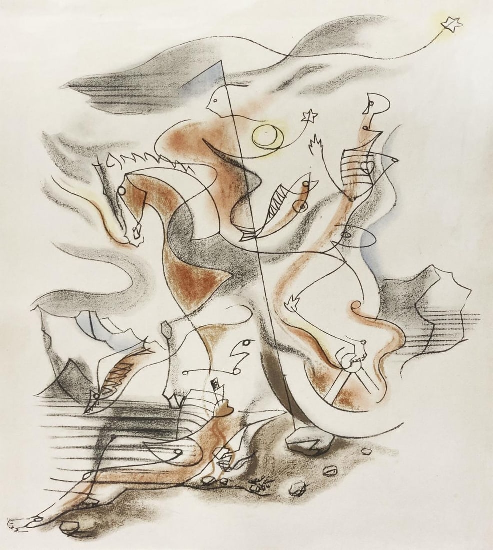 Andre Masson - Untitled Lithograph: Artist: Andre Masson Title: Untitled Lithograph Dimensions: 15in. by 17in. Edition: From the rare limited edition Publisher: Editions John Becker Medium: Lithograph in colors on paper Condition: