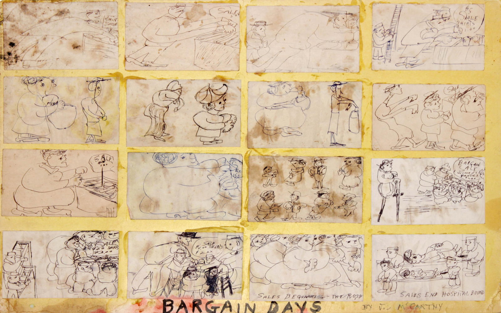 Justin McCarthy - Bargain Days: Artist: Justin McCarthy Title: Bargain Days Dimensions: 14in. by 22in. Edition: A unique and original work of art Medium: Original mixed media painting on paper Signature Details: Hand signed by the