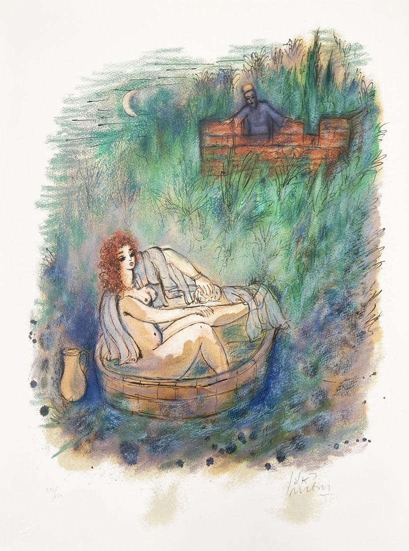 Reuven Rubin - Untitled XI: Artist: Reuven Rubin Title: Untitled XI Year: 1971 Dimensions: 25.5in. by 19.75in. Edition: From the rare limited edition of 250 Publisher: Penn Atelier Graphics and William Haber Suite: The Story of