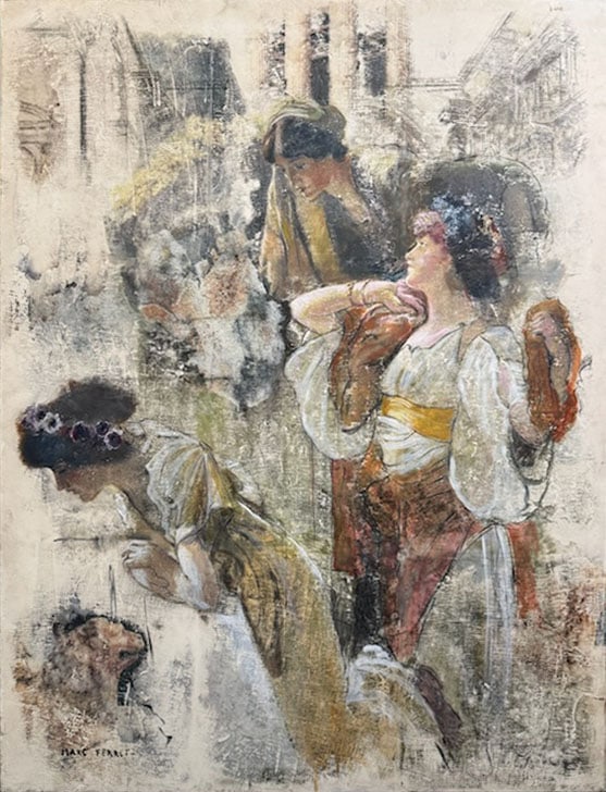Marc Ferret - Curiosite: Artist: Marc Ferret Title: Curiosite Dimensions: 35 x 46 in. Edition: Unique One of a Kind Artwrok Medium: Original oil on canvas Condition: Excellent Signature Details: Hand-signed lower left Comes