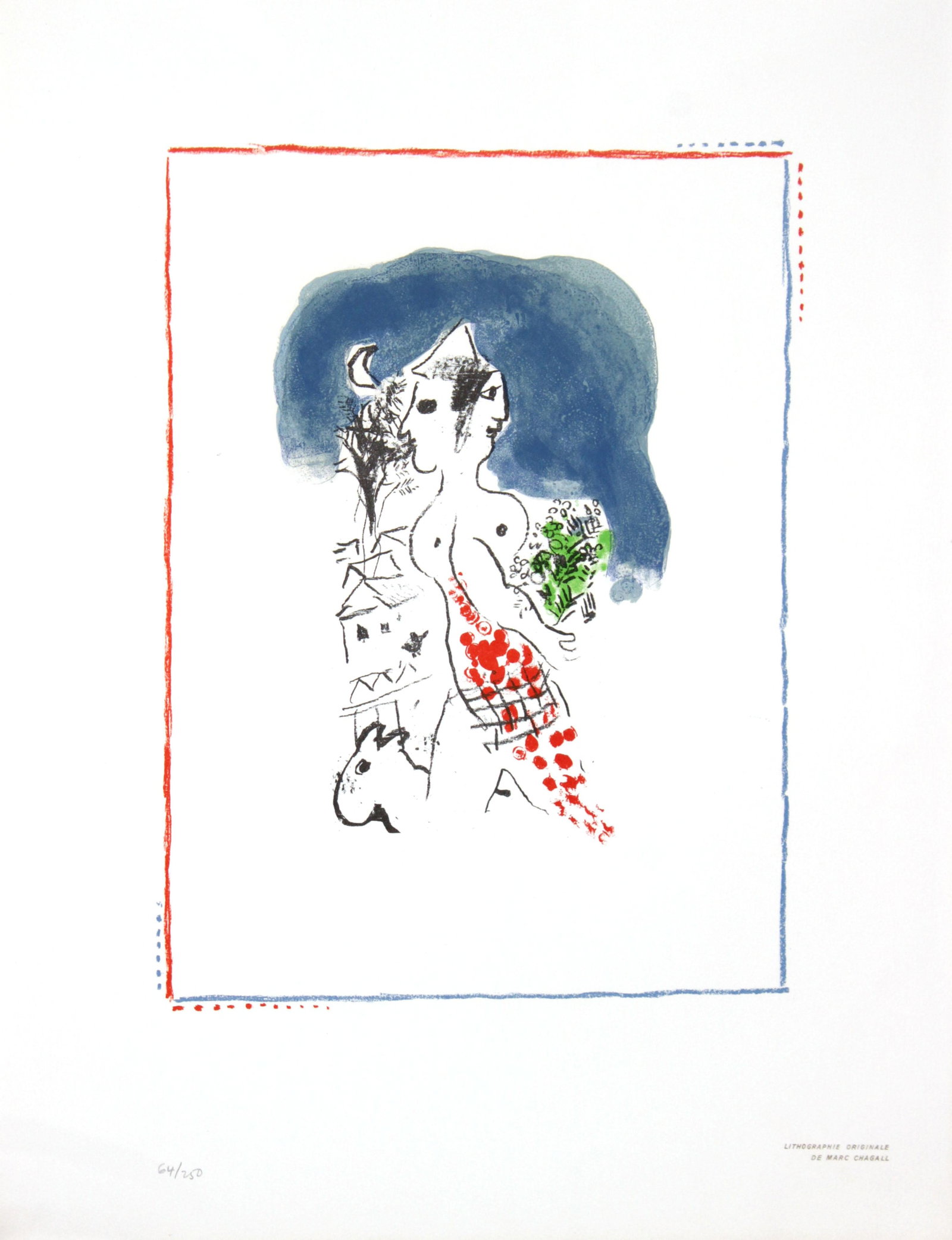 Marc Chagall - Flight: Artist: Marc Chagall Title: Untitled Year: 1968 Dimensions: 19.75in. by 16in. Edition: 64 from the limited edition of 250 Publisher: Internationl Rescue Committ