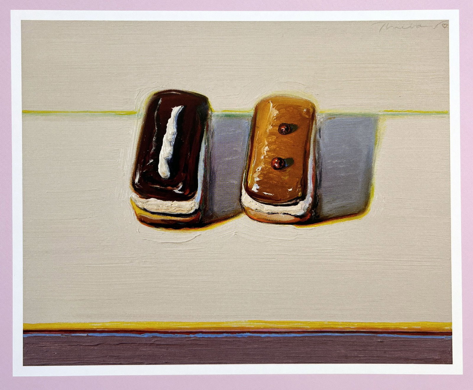 Wayne Thiebaud - Chocolate & Maple: Artist: Wayne Thiebaud Title: Chocolate & Maple Year: 2019 Dimensions: 8 1/2 x 9 1/2 in. Edition: Colored Offset Lithographs that Come Matted in white with a color trim to match the image; ready for