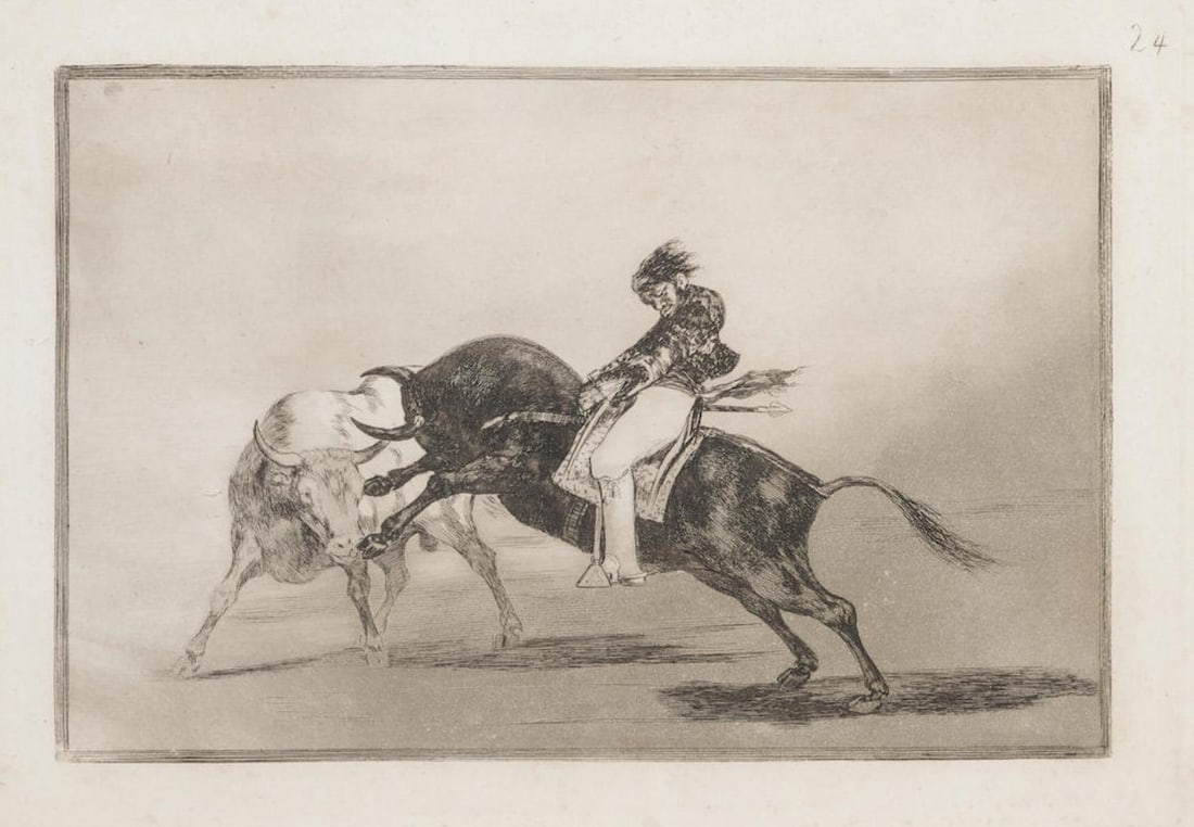 Francisco Goya- Plate 24: Artist: Francisco Goya Title: Plate 24 Year: 1816 Dimensions:17 in. by 12 in. Edition: From the limited edition Suite: La Tauromaquia Medium: Etc