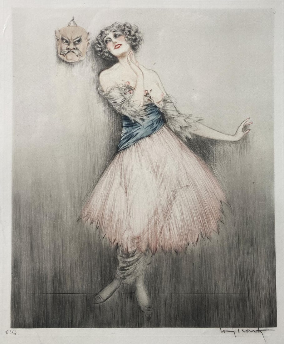 Louis Icart - Le Masque Chinoiserie: Artist: Louis Icart Title: Le Masque Chinoiserie Year: 1919 Dimensions: 17.5in. by 25.5in. Edition: From the limited edition Medium: Original etching with aquatint on paper Condition: Excellent