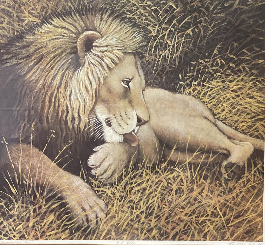 Caroline Schultz - Ngorongoro Lion: Artist: Caroline Schultz Title: Ngorongoro Lion Dimensions: 20in. by 22in. Edition: From the rare limited edition of 50 Medium: Original Lithograph in colors on paper