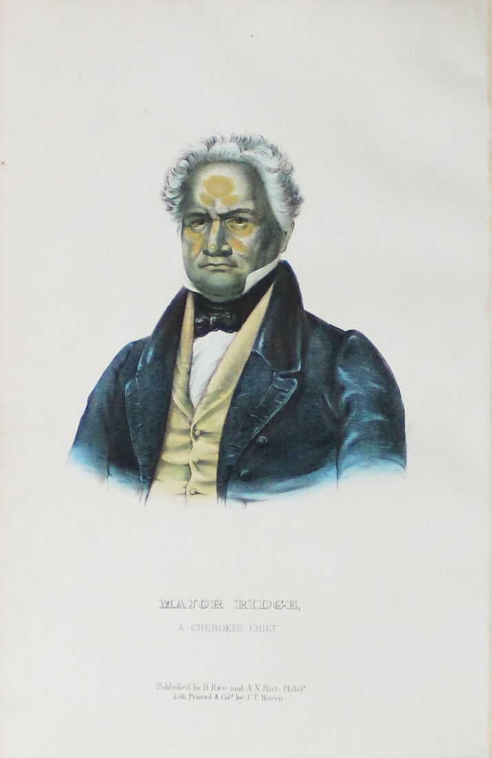 Charles Bird King - Major Ridge: Artist: Charles Bird King Title: Major Ridge Year: 1858 Dimensions: 10 1/2in. by 6 3/4in. Edition: From the rare limited edition Publisher: D. Rice and A.N. Hart Philadelphia Suite: History of the