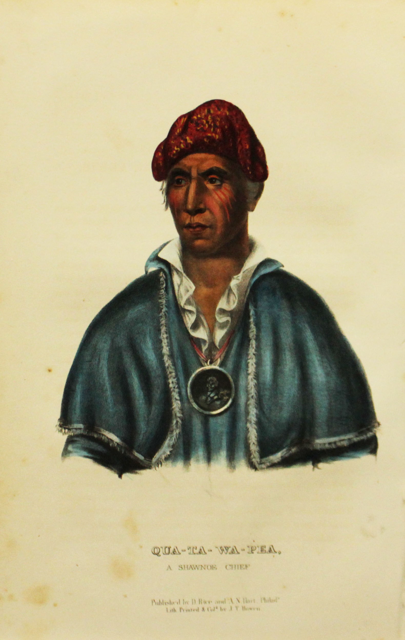 Charles Bird King - Qua Ta Wa Pea A Shawnoe Chief: Artist: Charles Bird King Title: Qua Ta Wa Pea A Shawnoe Chief Year: 1858 Dimensions: 10 1/2in. by 6 3/4in. Edition: From the Rare Limited Edition Publisher: D. Rice and A.N. Hart Philadelphia Suite: