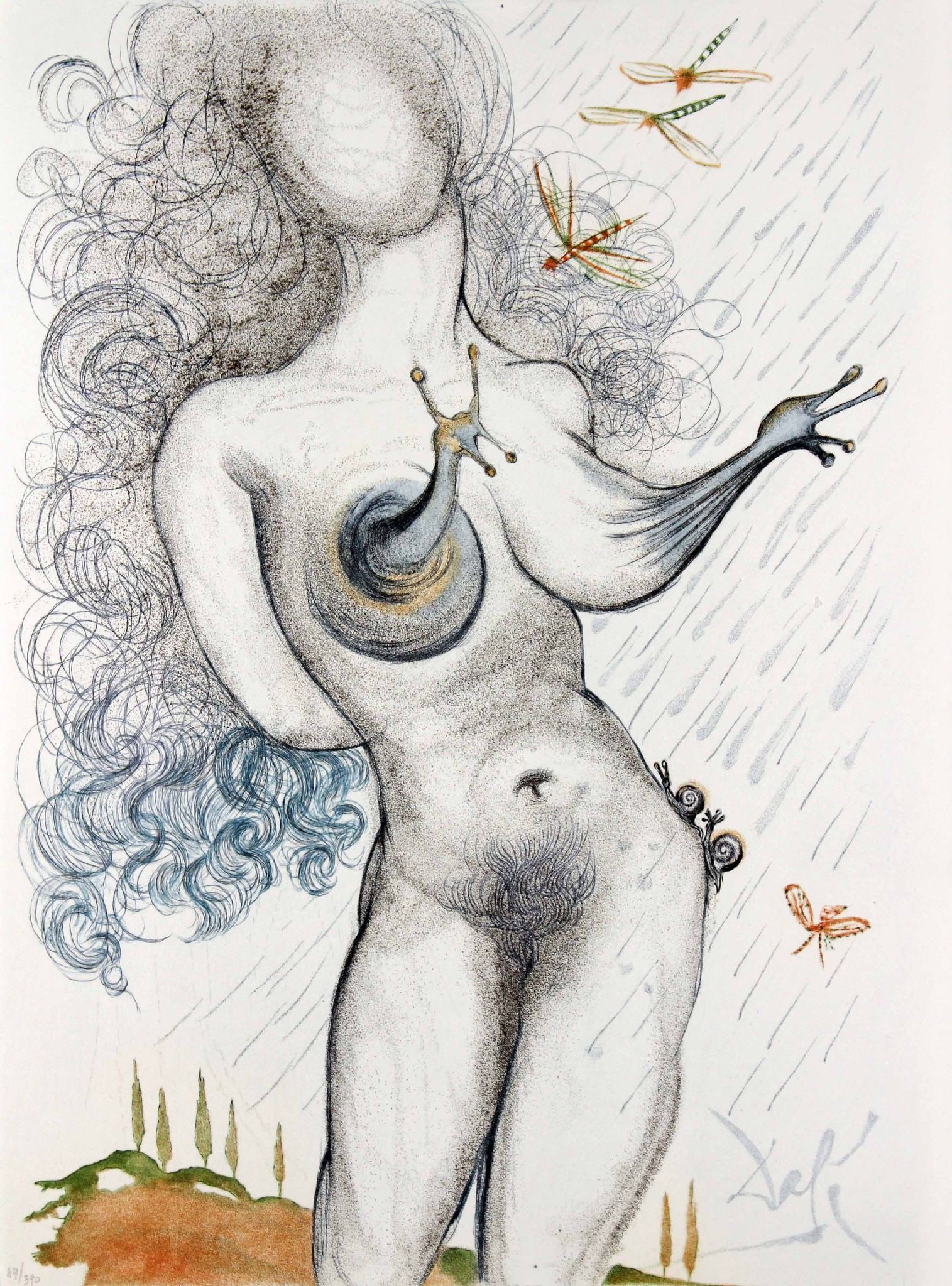 Salvador Dali - Nude with Snail Breasts: Artist: Salvador Dali Title: Nude with Snail Breasts Year: 1967 Dimensions: 14 3/4 x 11 in. Edition: From the limited edition of 390 Publisher: Au Cercle du liv