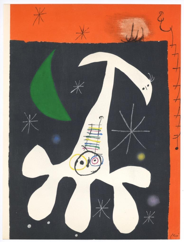 Joan Miro - Personnage et Oiseau II: Artist: Joan Miro Title: Personnage et Oiseau II Year: 1967 Dimensions: 12.5in. by 9.5in. Edition: Numbered from the Rare Limited Edition Publisher: Pierre Mati