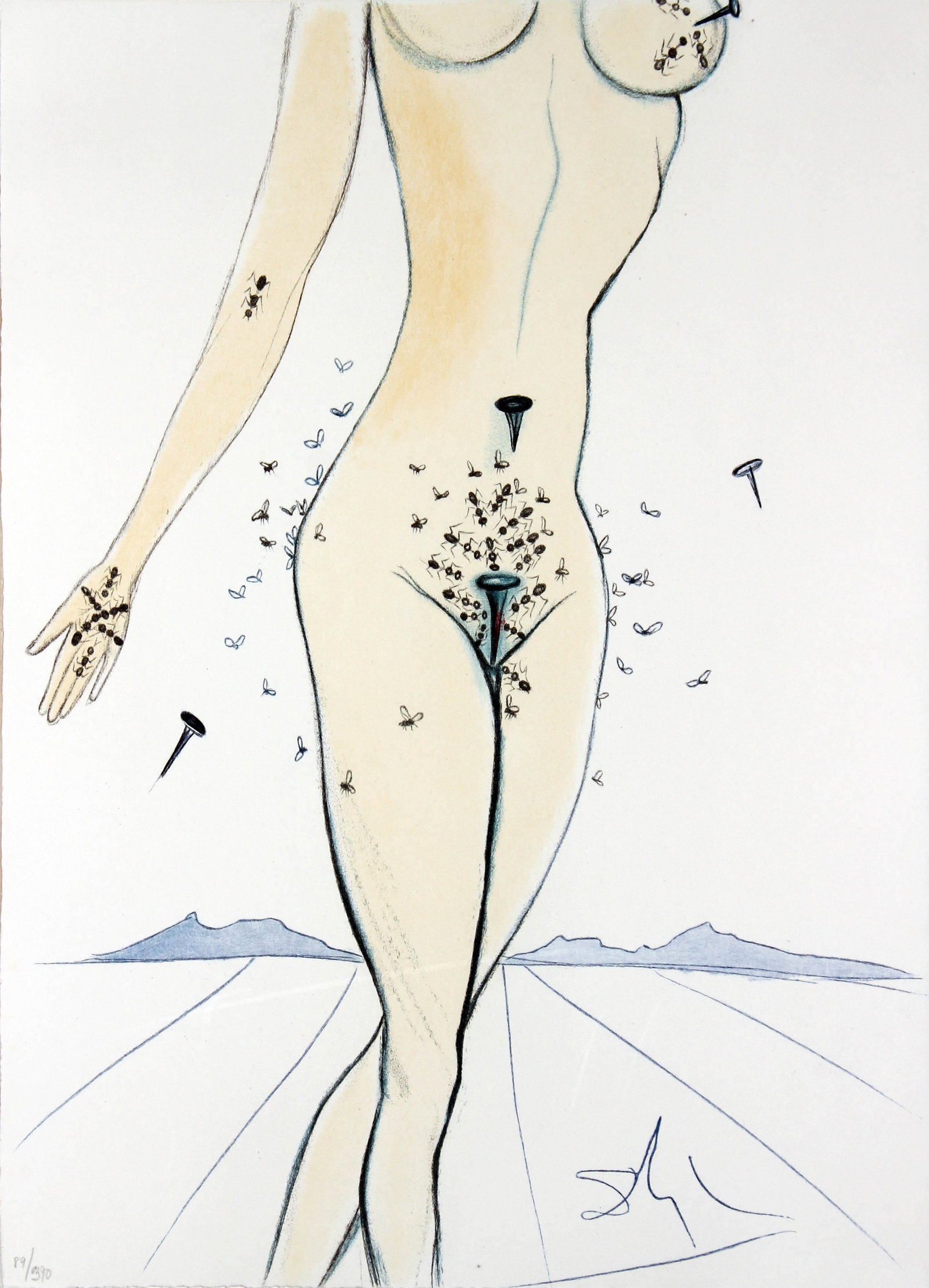 Salvador Dali - Ants, Nails, & Flies on Nude: Artist: Salvador Dali Title: Ants, Nails, & Flies on Nude Year: 1967 Dimensions: 14 3/4 x 11 in. Edition: From the limited edition of 390 Publisher: Au Cercle d