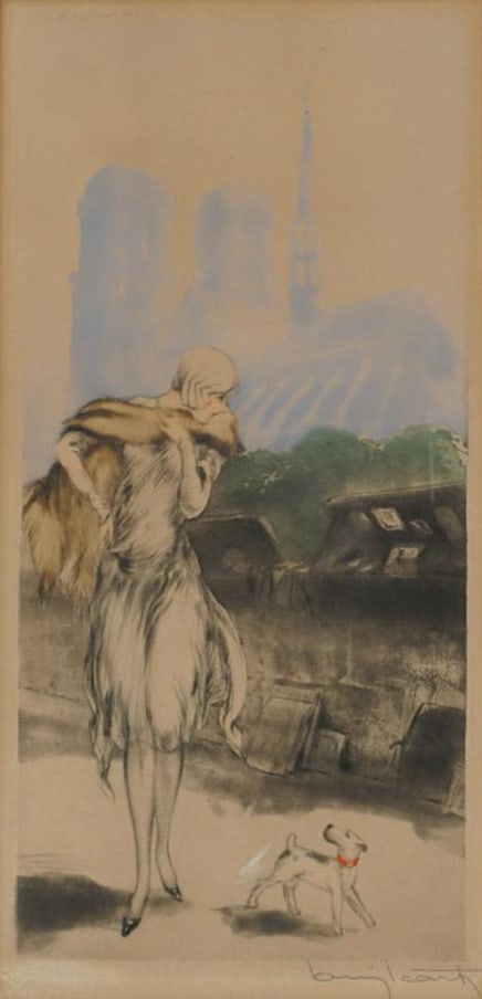Louis Icart - On the Quay: Artist: Louis Icart Title: On the Quay Year: 1929 Dimensions: 13 1/2in. by 6 1/2in. Edition: From the limited edition Medium: Original etching with aquatint on paper Condition: Excellent Signature
