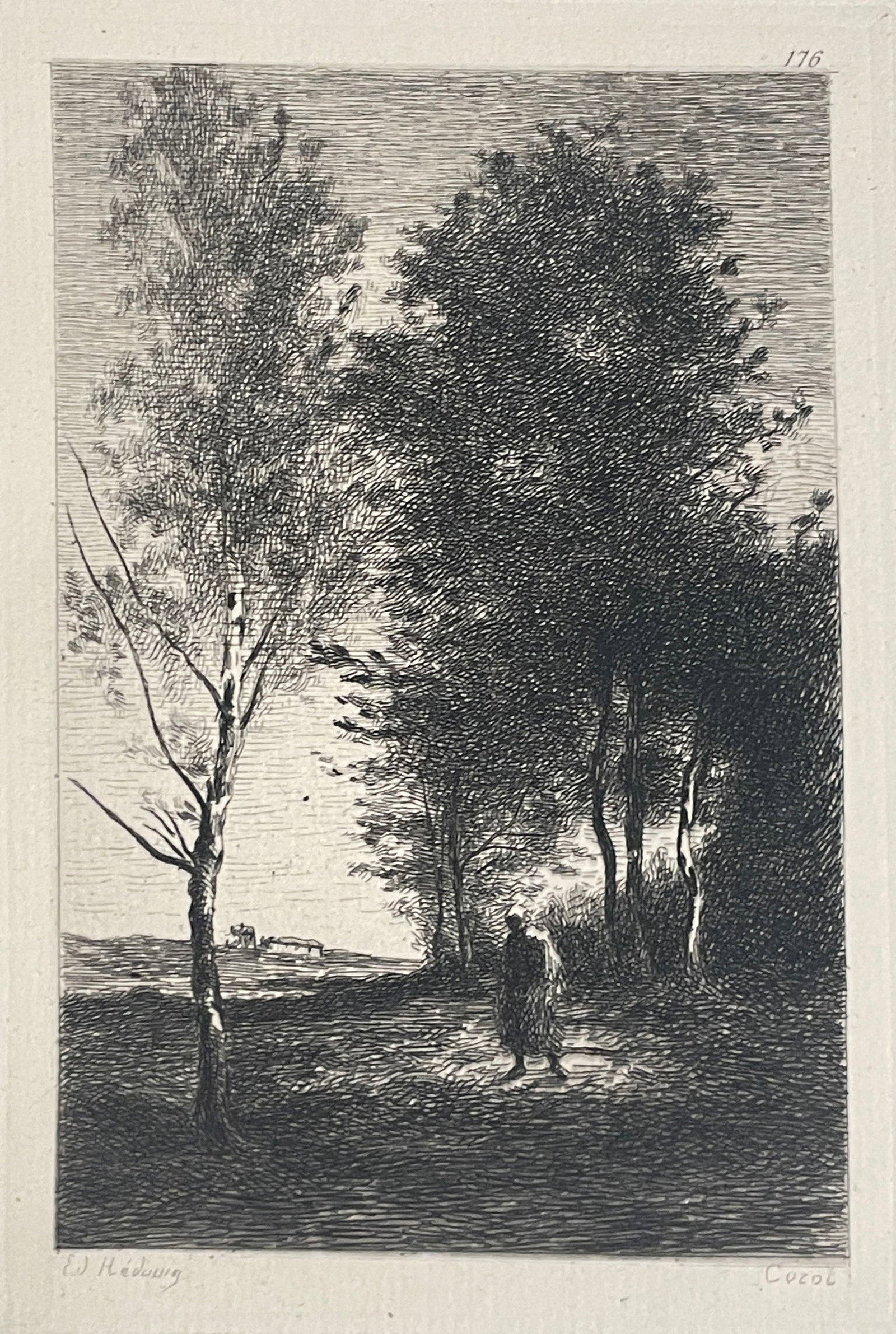 Jean Baptiste Camille Corot - Femme A LEntree Dun Bois: Artist: Jean Baptiste Camille Corot Title: Femme A LEntree Dun Bois Year: 1873 Dimensions: 11 3/4in. by 8in. Edition: From the rare limited edition Medium: Original engraving on paper Condition: