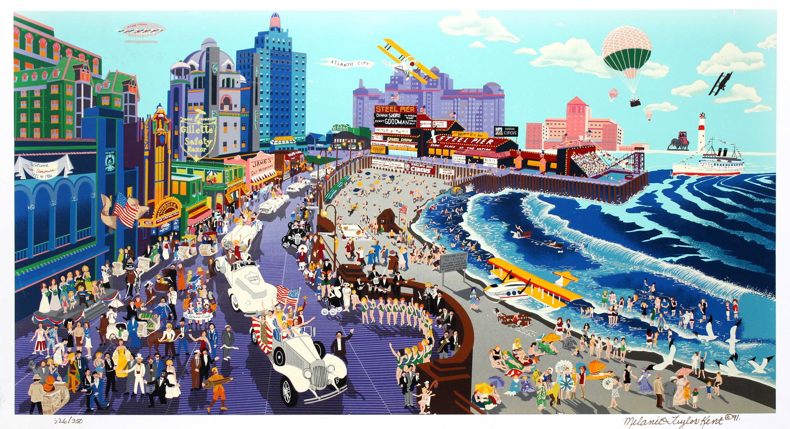 Melanie Taylor Kent - Boardwalk Atlantic City: Artist: Melanie Taylor Kent Title: Boardwalk Atlantic City Year: 1986 Dimensions: 26in. by 44in. Edition: 326 from the limited edition of 350 Medium: Enameled p